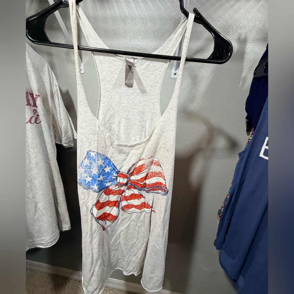 Next Level Apparel Patriotic American Flag Bow Racerback Tank XL